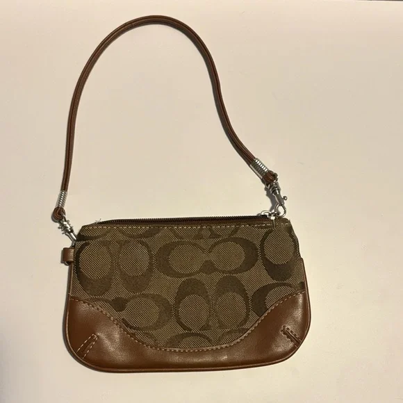 Coach Signature Print and Leather Wristlet Brown - Picture 1 of 5